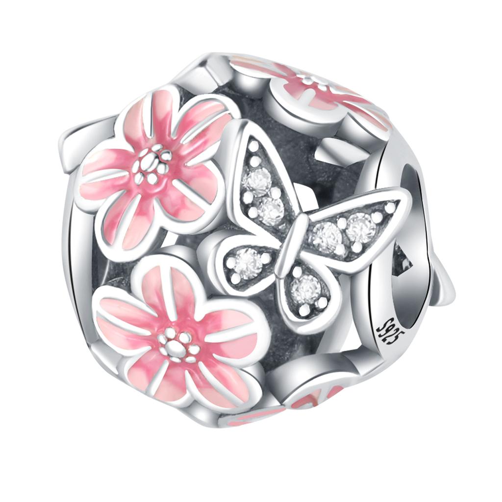 Copper Flower Love Heart Pink Series Charms Beads Fit Original Wear Bracelets Diyjewelry Accessories