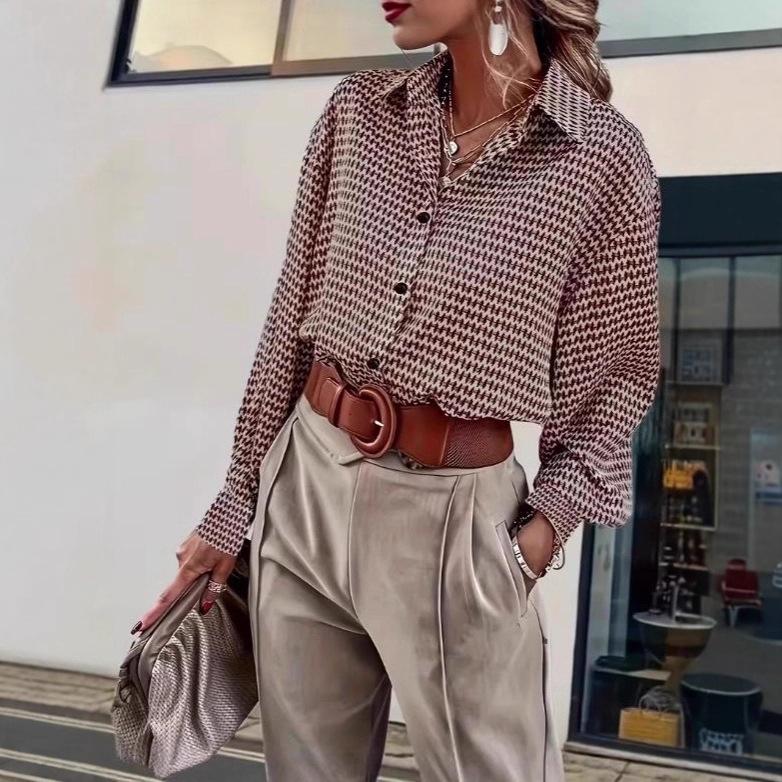 Women S Loose Fit Long Sleeve 3d Print Button Up Shirt S красный