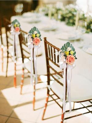 1PC Wedding Aisle Decorations Wedding Ceremony Flowers for Church Chair Decorations Party Decor with Artificial Flowers Eucalyptus and Ribbons