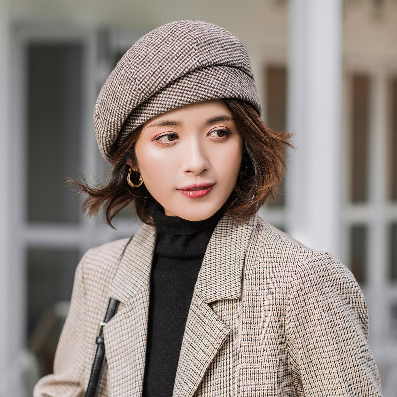 Берет Детский Модный Универсальный Японский Студенческий Клетчатый Берет Шляпа Художника Милая Британская Шляпа-Тыква M（56-58cm）