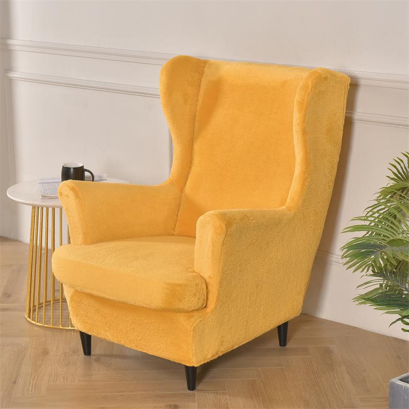 Thicken Plush Wing Chair Cover Stretch WingBack Armchair Slipcovers  Elastic Winter Single Sofa Covers with Seat Cushion Cover