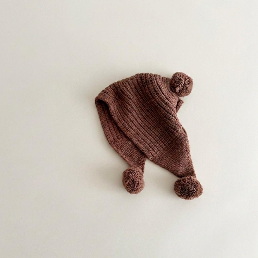 Solid Color Knit Earflap Hat Pom Pom Top Winter Hat Stylish Cold-Resistant Hat  Winter Season