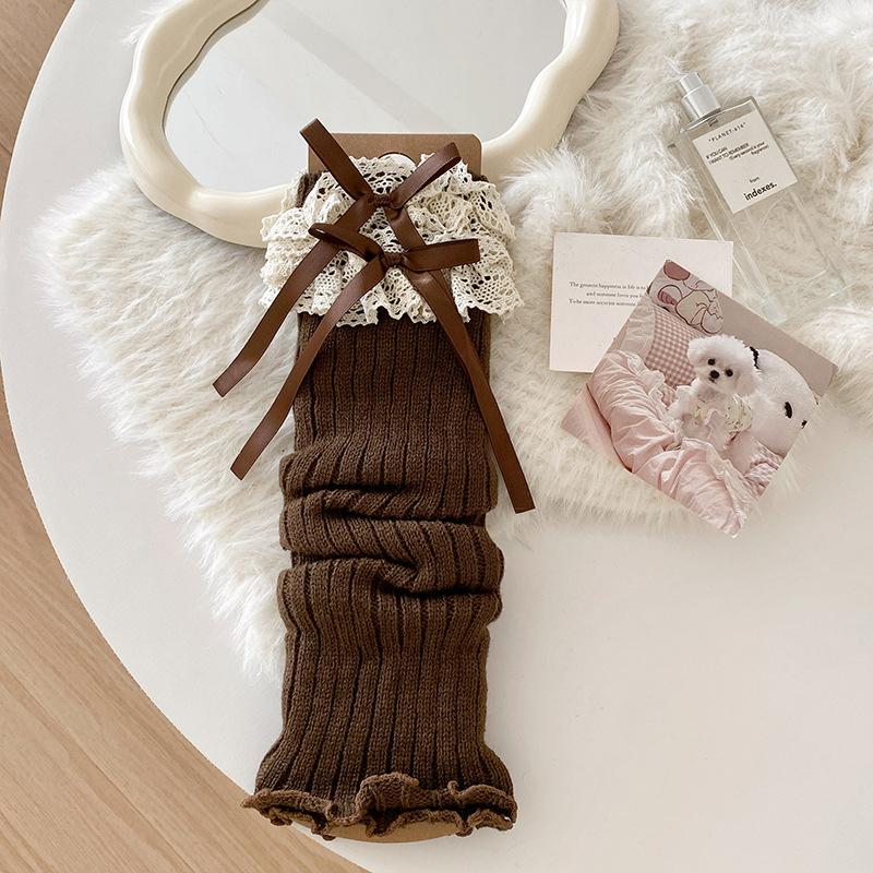 Lace-Trimmed Bow-Tie Knee-High Socks Fashionable Jk Socks Versatile And Slimming Slouch Socks