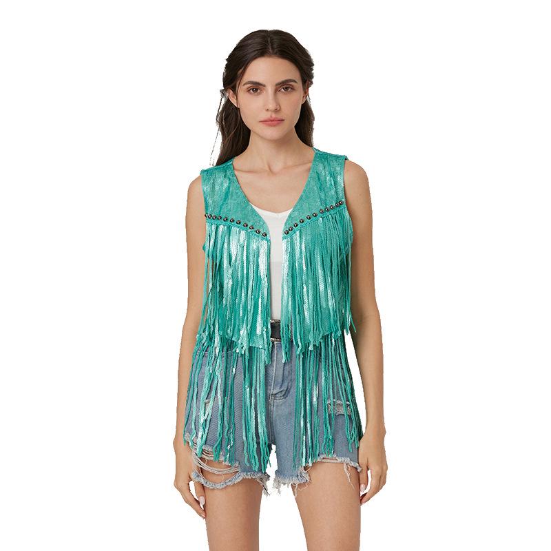Sequined Tassel Western Cowboy Style Women's Vest Cardigan