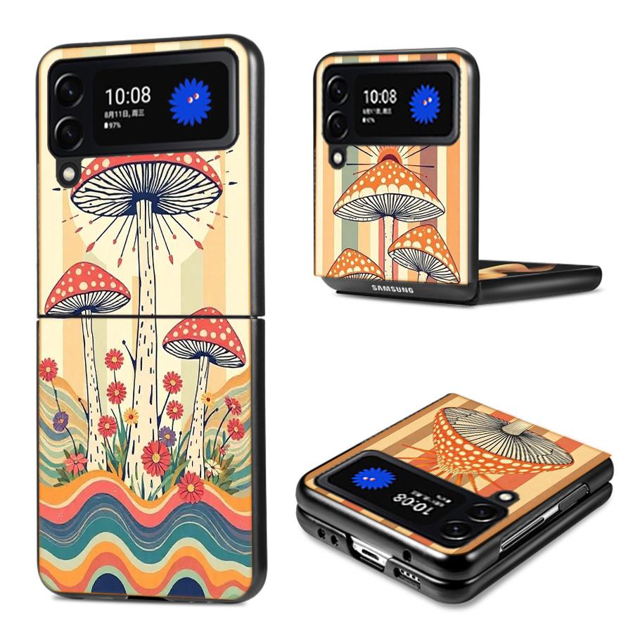 Boho Hippie Pilz Sonnenaufgang Handyhülle Für Samsung Z Flip 7 6 5G Galaxy Z Flip4 Z Flip5 Z Flip3 Hülle Schwarze Harte PC Schale Schutz