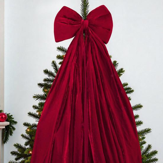 Christmas Bow Tree Topper Ornament Burgundy Velvet Wreath Bows Christmas Hanging Ribbon Gift Bows for Holiday Home Wall Outdoor Party Decoration