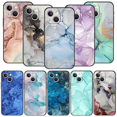 Marble Ink and Wash For iPhone 11 12 13 15 14 Pro Max Phone Case X XR XS 7 8 Plus SE 2020 Luxury Black Silicone Cover Funda