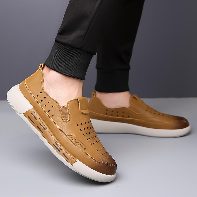 Casual Men's Leather Shoes  Men's Business  Fashionable and Breathable Casual Mesh Comfortable Party with Holes Leather  Men's
