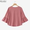 ZANZEA Women Summer V-Neck Loose Casual 3/4 Sleeve Blouse
