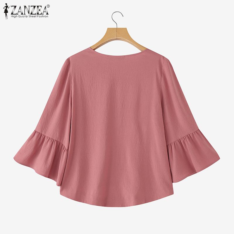 ZANZEA Women Summer V-Neck Loose Casual 3/4 Sleeve Blouse