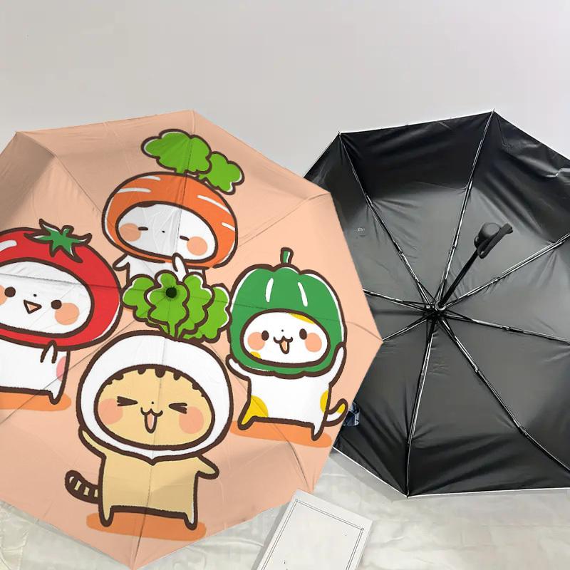 1PC Vegetable Cat Umbrella-8-Rib Reinforced Portable Folding Travel Suitable for All Seasons Outdoor Daily Use Is an Ideal Choice -F319
