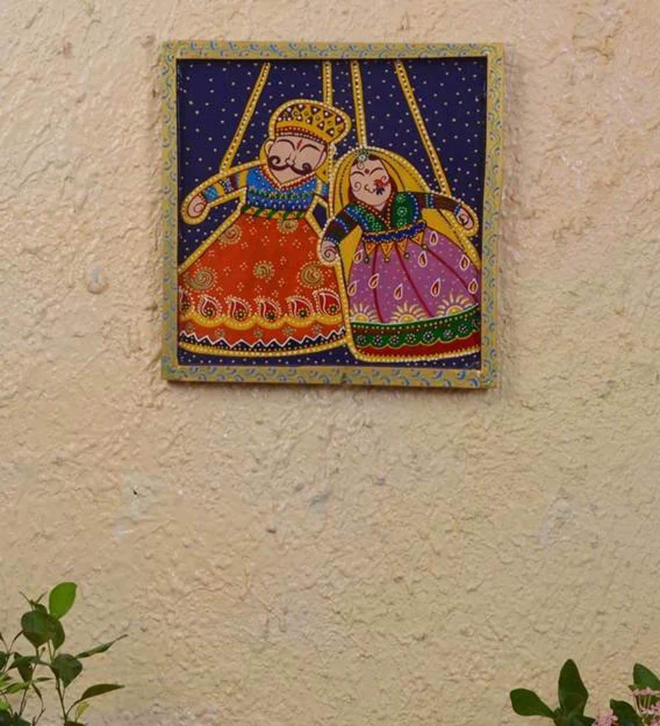

Vintage Hand Painted Wooden Puppet Panel: Indian Home Decor 16” X 8” X 24” (l x w x h) разноцветный