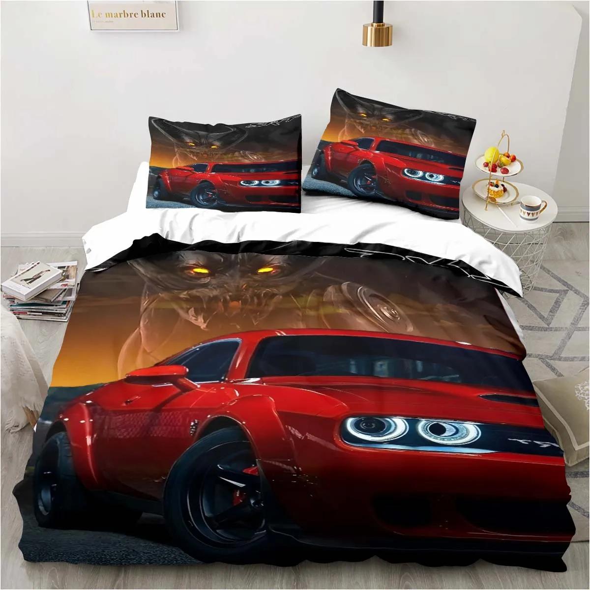 

Retro Dodge Srt Hellcat Racing Comforter Bedding Sets Queen Bedding Set Duvet Cover Boys Room Bed Pillowcase Quilt Cover EU Single(135*200cm)3pcs