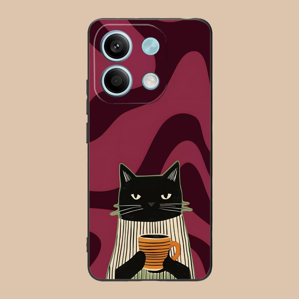 

Cute Coffee Cat Matte TPU Mobile Phone Case for Xiaomi 15 14 13 12 Mi 11 T Ultra Lite Pro S X 5G Colorful Printing Cover Xiaomi 11T Pro
