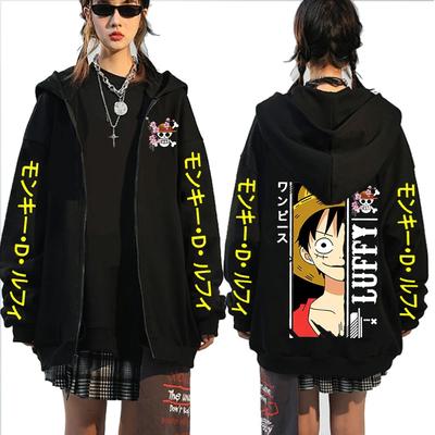 Felpa con cappuccio One Piece Rufy Zipp Up Uomo Felpa con cappuccio Anime Monkey D. Giacche con zip con stampa Rufy Top Abiti streetwear hip-hop