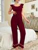 Damen Mode Über die Grenze Schlanke Passform Pyjama Set: Kurzarm-Oberteil & Lange Hose