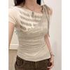Summer Spicy Girl One-Shoulder Patchwork Short-Sleeve T-shirt with Slit Irregular Design