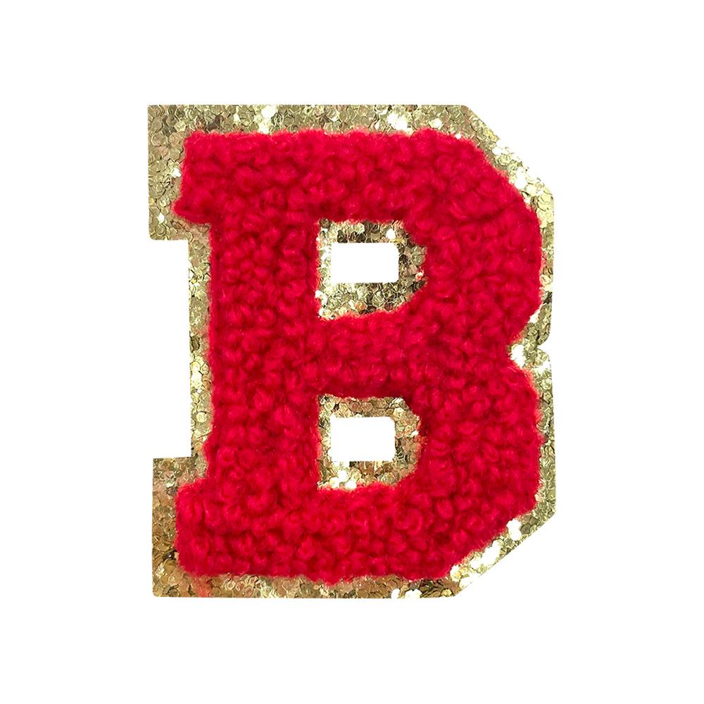 Red A-Z Chenille Embroidery Letter Patches, 5cm Self-Adhesive for DIY Clothing.