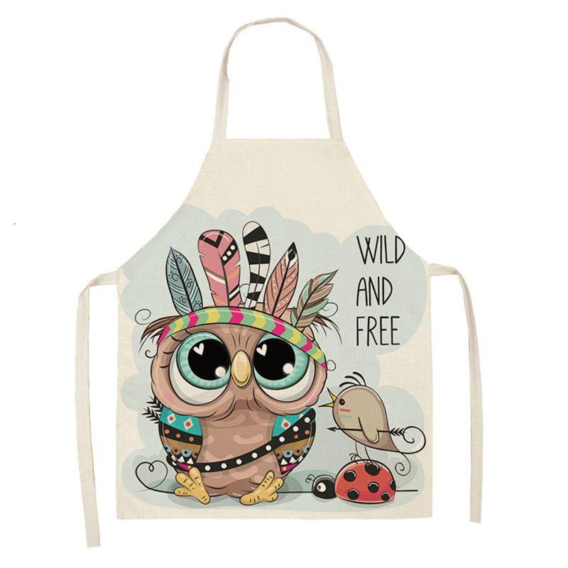 Owl Sleeveless Chef Apron Linen Floral Print Kitchen Decoration Apron Women'S Home Cooking Baked Waist Bib