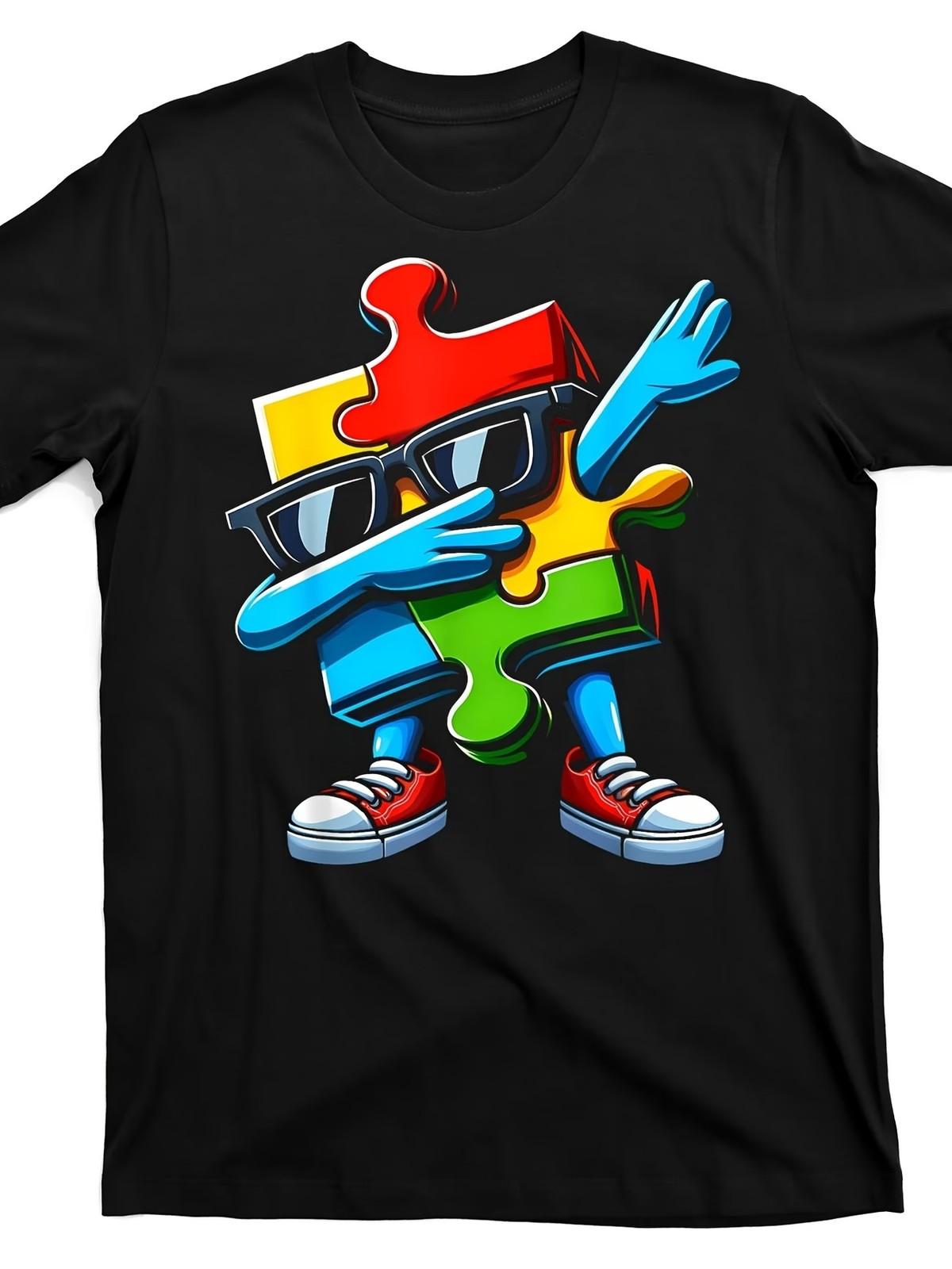Autism Awareness Puzzle Piece Dabbing Graphic T-Shirt S разноцветный