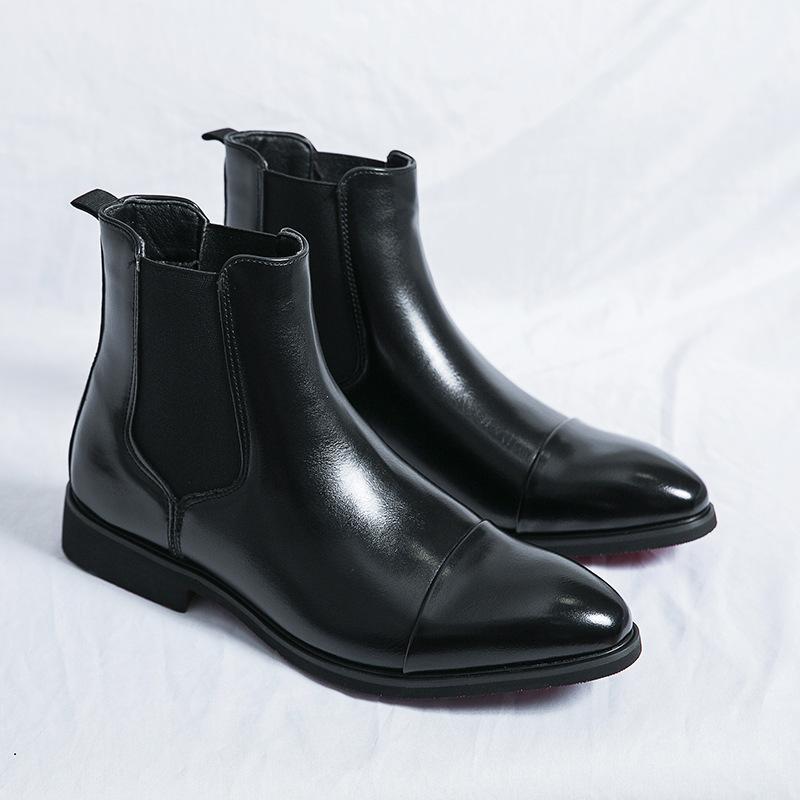 European and American Version of Large-size Chelsea Boots Men's High-top Pointed-toe Leather Shoes British Fashion Business Foot Short Boots