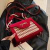 Luxury Red Plaid Bow Crossbody Bag Pearl Velvet Texture Women's  Spring New Handbag Simple Fashion Temperament Wedding Bag