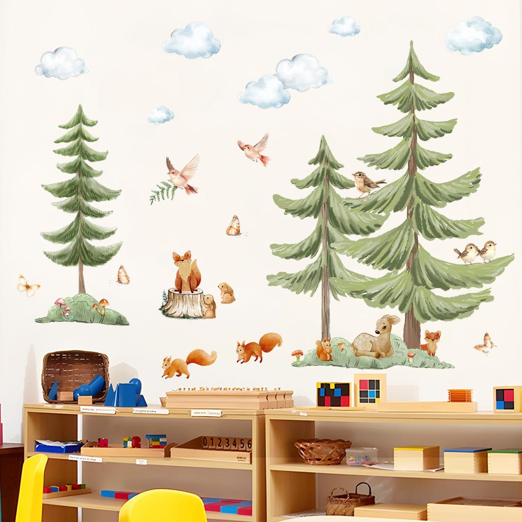 Forest Cloud Little Animals Wall Sticker Removable Background Decor for Living Room Home Decoration