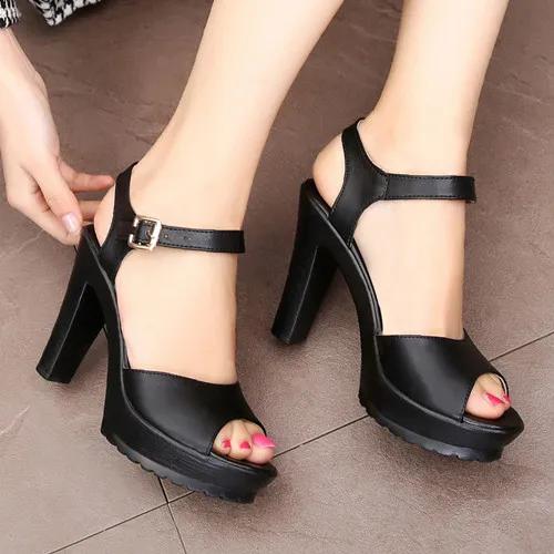 

Qiannml Plus Size 33-43 Split Leather Sandals Women High Heels 2025 Open Toe Block Heel Platform Sandals Woman Summer Shoes 33 чорний