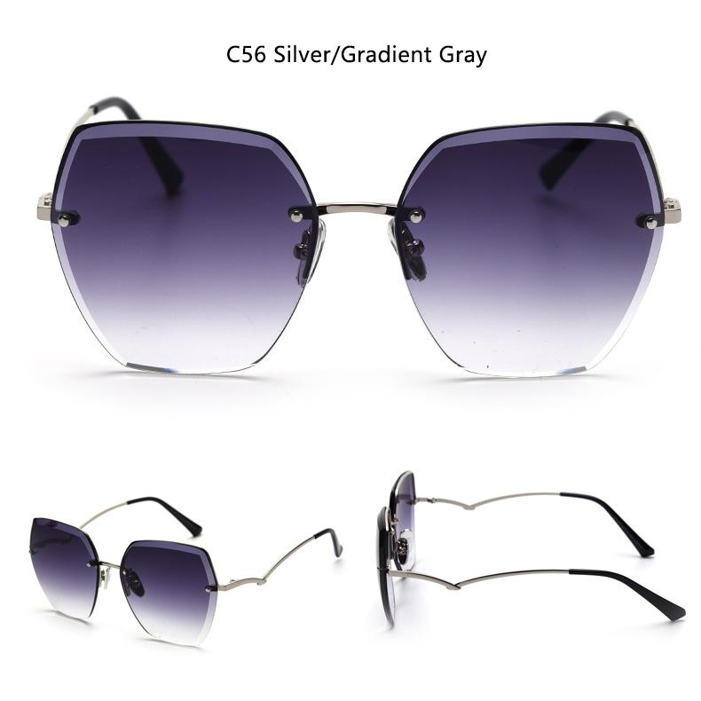 Vintage Rimless Cut Edge Sunglasses Designer Luxury Black Shades Metal Frame Big Gradient Square UV400