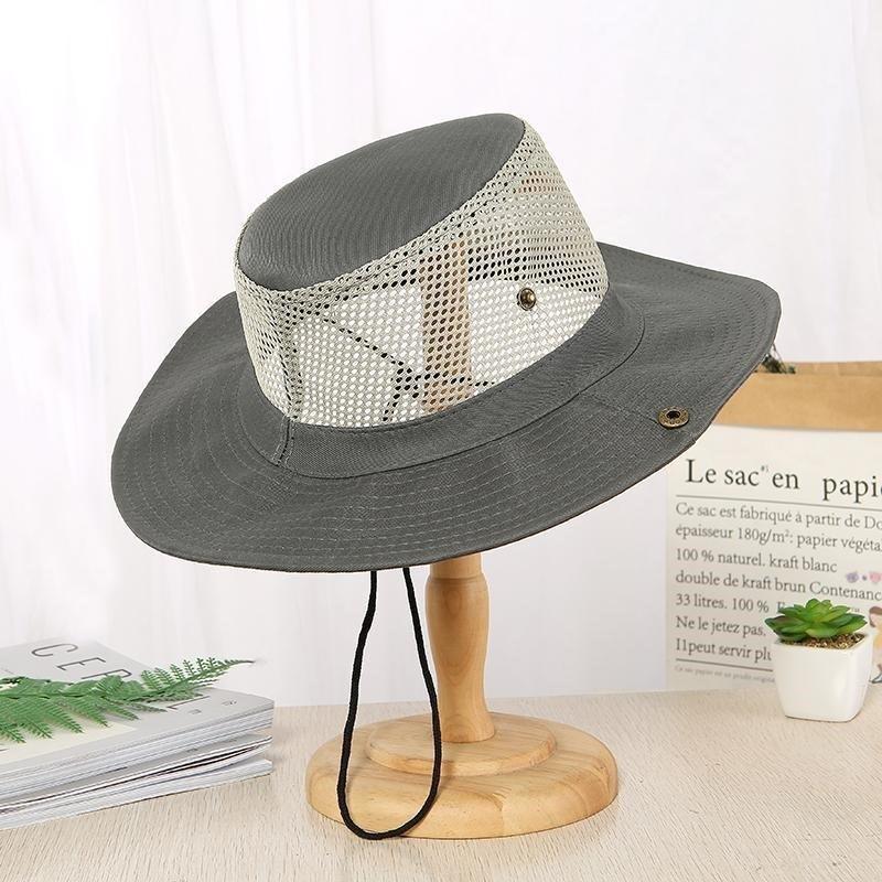 Men's Camo Mesh Sun Hat Wide Brim Breathable Bucket Hat UV Protection Outdoor Fishing Cap