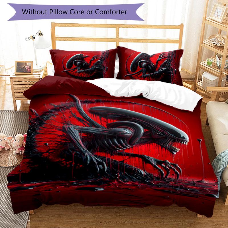 Alien 3pcs Bedding Set Duvet Cover Closure Includes 1 Duvet Cover & 2 Pillowcases for All Seasons Bedroom Home Dorm Decor