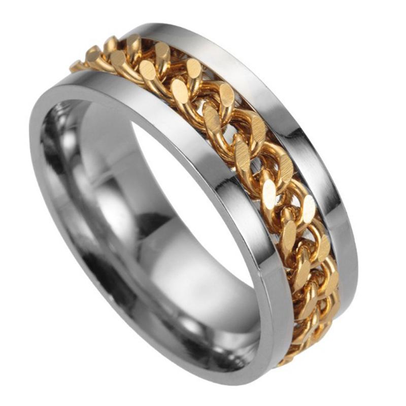 Rotera Roterande Ångest Fidget ringar Titan Rostfritt stål Kedja Spinner Finger Ring För män Blå Guld Färg Svart Punk Rock