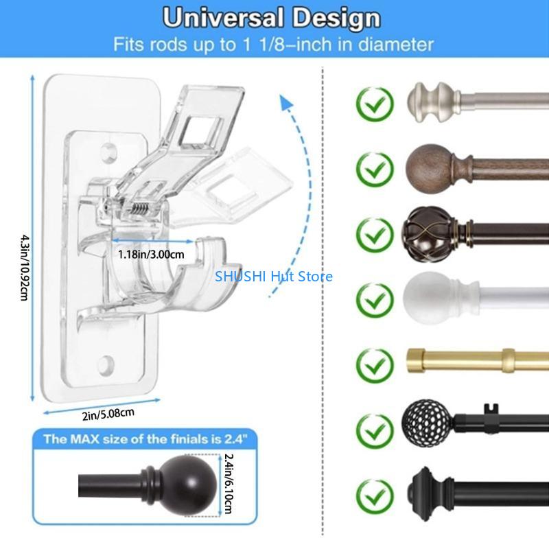 Simple Curtain Rod Brackets No Drilling, ABS for Living Room D57B