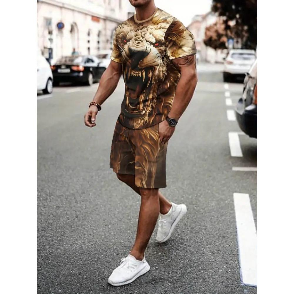 Summer Men's Animal Printed Sports Suit Fashion Breathable Versatile Trend