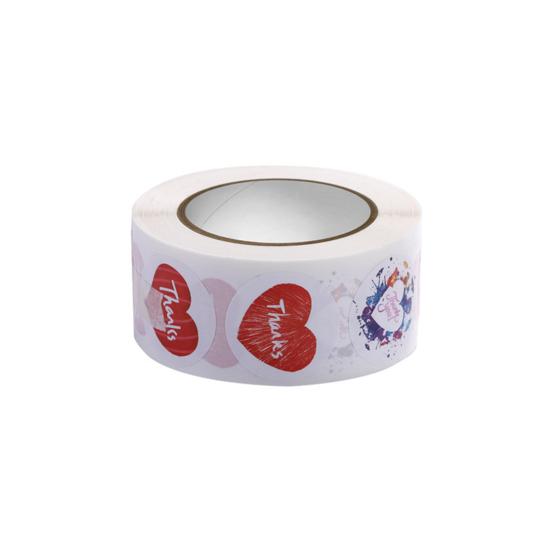 1 Roll Label Sticker Self-adhesive Strong Stickiness Thank You Heart Pattern Sticker Snowflake Label for Valentine's Day