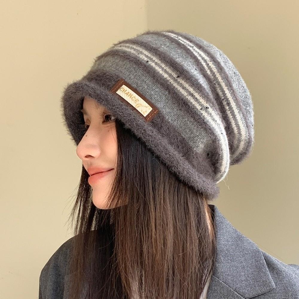 Windproof Striped Beanie Hat Large Head Circumference Winter Beanie Hat  Outdoor Activities