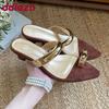Fashion Fashion Metal Women Low Heel Slippers Shoes Shallow Female Slides Pointed Toe Ladies Heeled Slippers Shoes Sandals Flip Flops