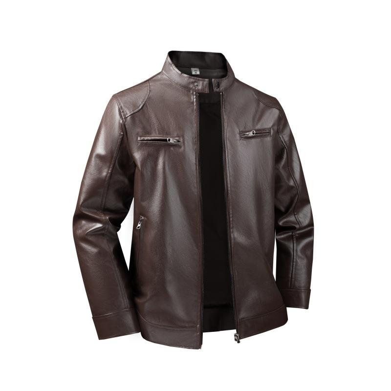 [Exclusive] American locomotive wind stand-up collar leather jacket for men's spring and autumn new large-size PU leather jacket for men