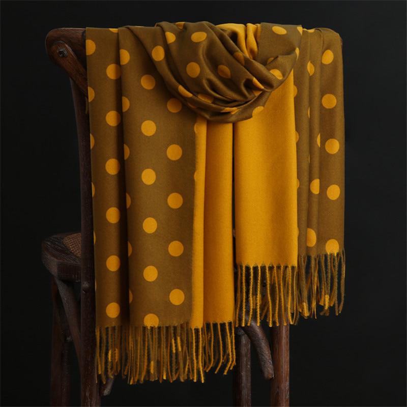 Winter Warm Cashmere Scarves Dot Pattern Pashmina Bandana Long Tassels Women Thicken Wraps Shawls
