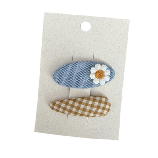 2 Stuks Meisjes Haarspeld Kat Bloem Geruit Ontwerp Omwikkeld met Stof Haarclips Borduurwerk Stof Splicing Haarspelden Lente Zomer Haaraccessoires