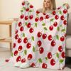 Lightweight Flannel Throw Blanket with Cherry Pattern Soft, Cozy & Warm, Ideal for Home Napping, Car Travel, Halloween & Christmas Use