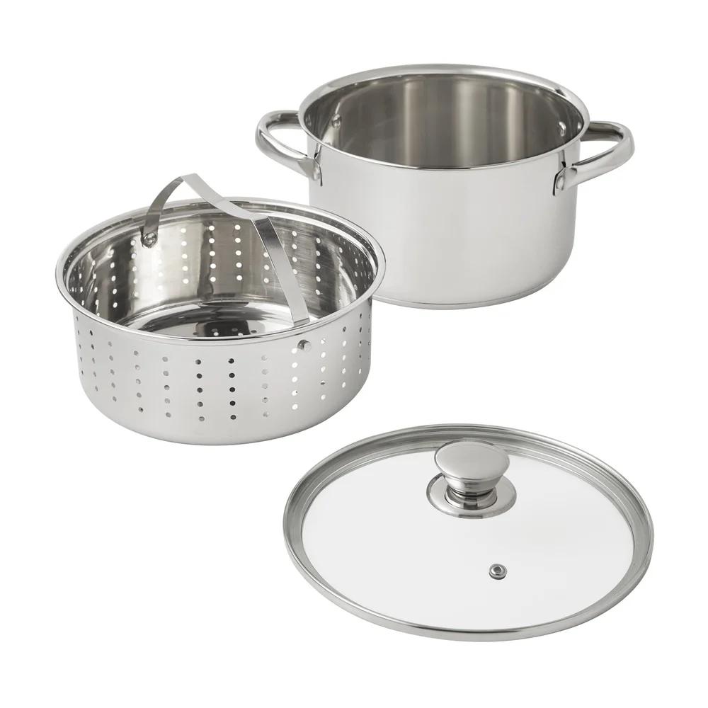 Stainless Steel Steamer Pot 4Qt with Glass Lid Induction Safe Dishwasher Safe Steaming Veggies Fish Cooking Kitchen Essential