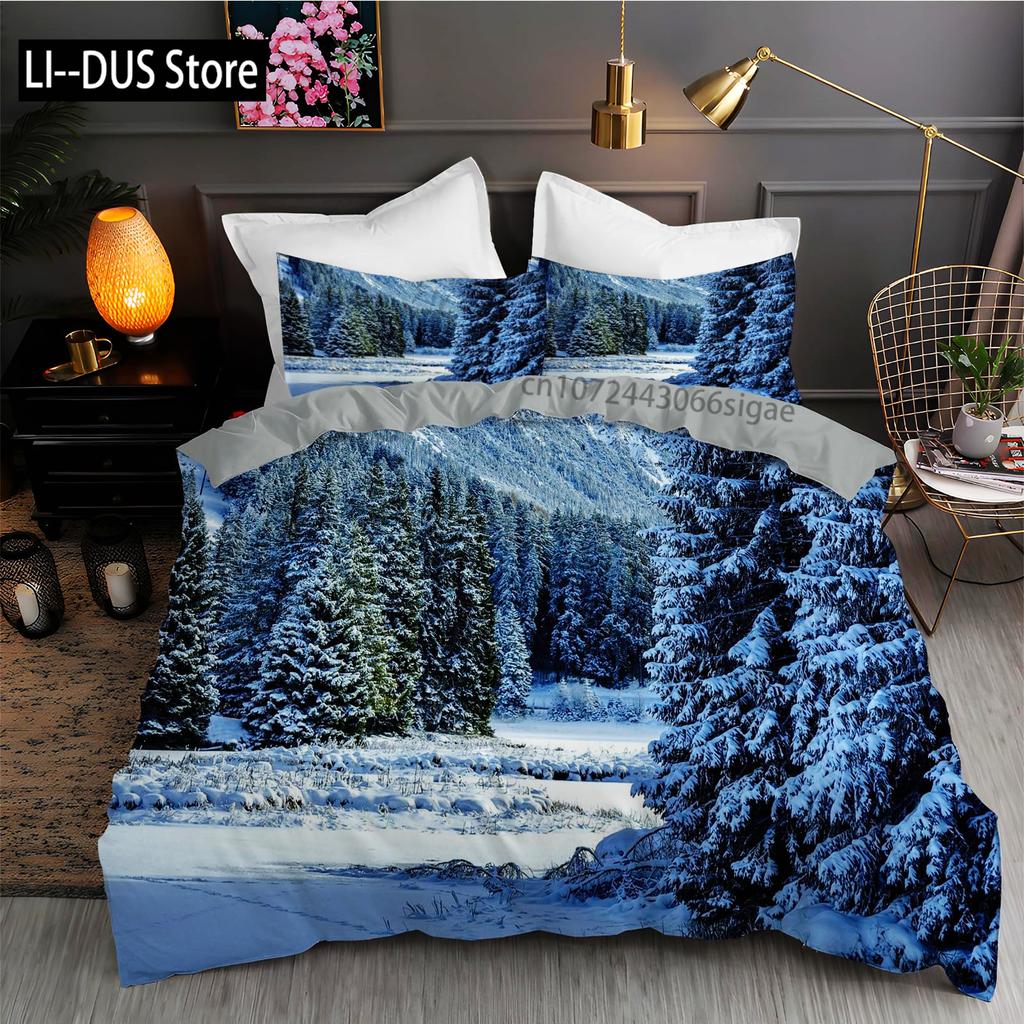 Snow Christmas Duvet Cover Set Decorative 3 Piece Bedding Set With 2 Pillow Shams Single King Queen Twin Size Bed Collection