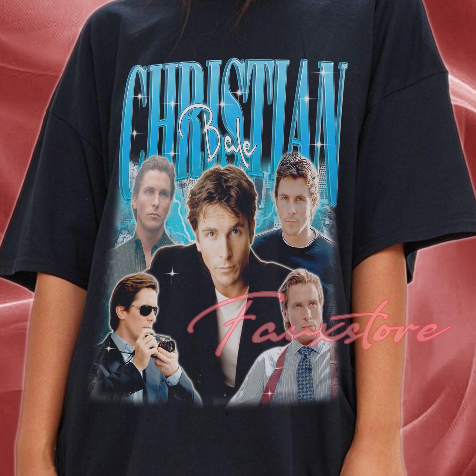 Christian Bale Collage Graphic Tee – 100% Cotton Comfort, Vintage Style Shirt S