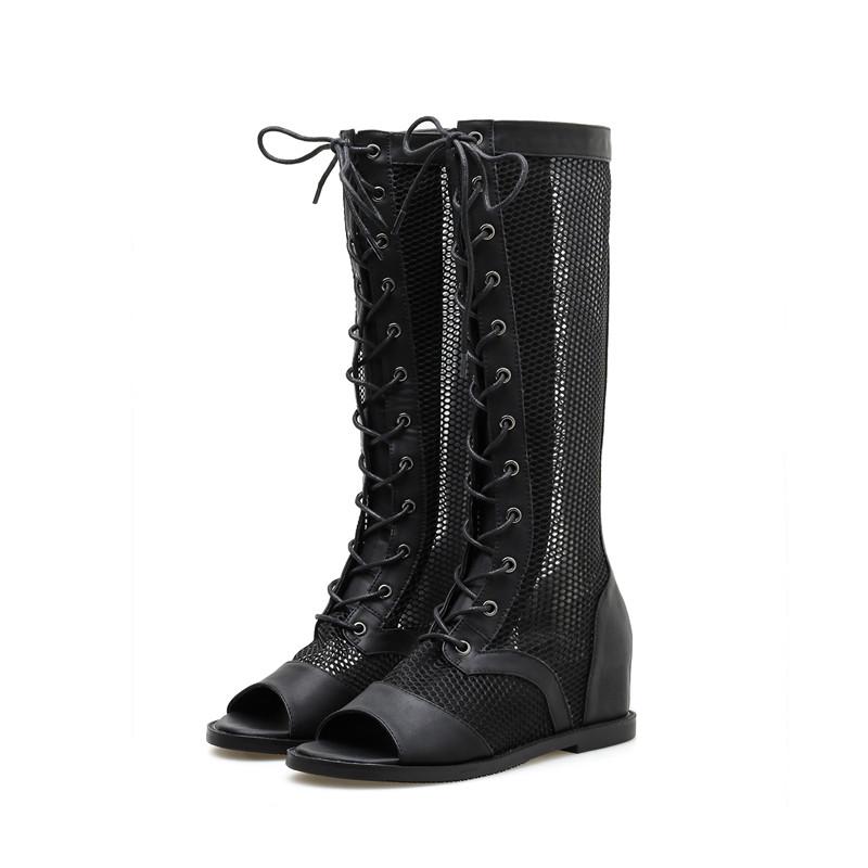 knee high open toe boots