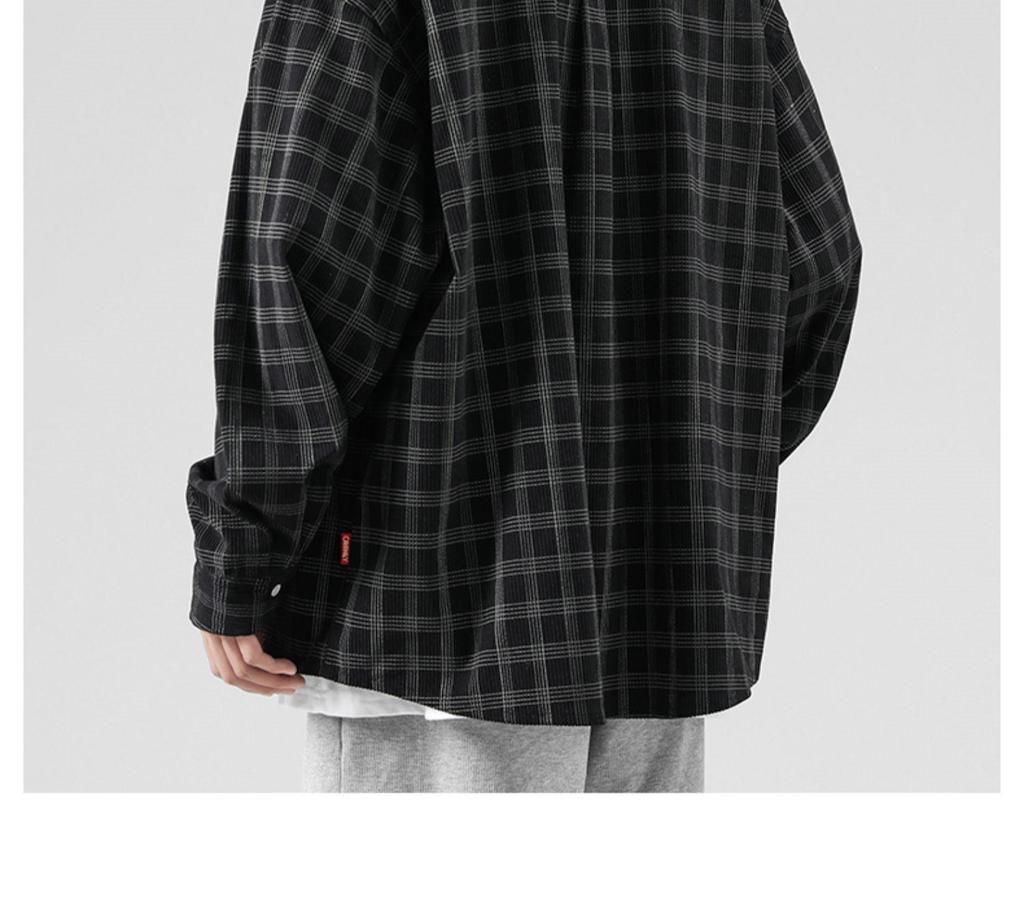 Men's Long Sleeve Corduroy Shirt - Japanese Retro Plaid Jacket for Spring & Autumn
