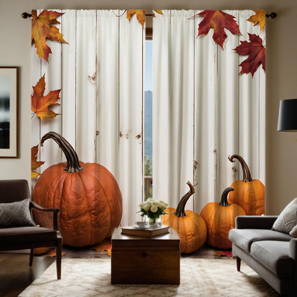 2 stuks HD Thanksgiving pompoen Esdoornblad Tuindecoratie gordijn Geel lint digitaal bedrukt gordijn Huisdecoratie stijl De