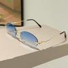 Small Frame Oval Rimless Sunglasses For Women Men Luxury Brand Eyewear Vintage Round Sun Glasses Ladies Fashion Boundless Shades