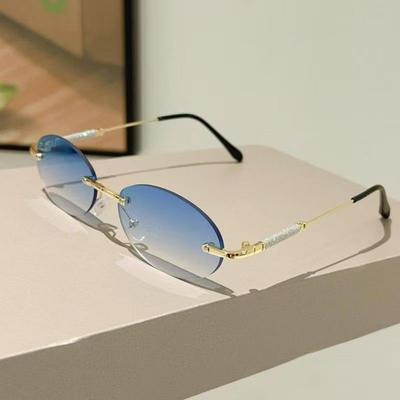 Small Frame Oval Rimless Sunglasses For Women Men Luxury Brand Eyewear Vintage Round Sun Glasses Ladies Fashion Boundless Shades