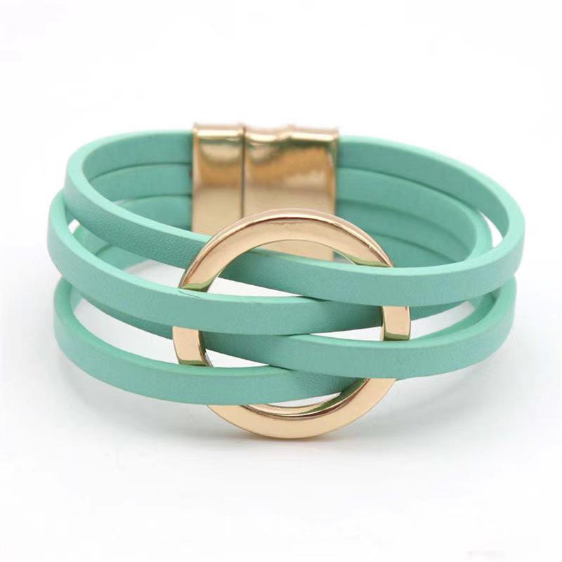 

Стильный многослойный женский кожаный браслет с магнитной застежкой - европейская и американская мода